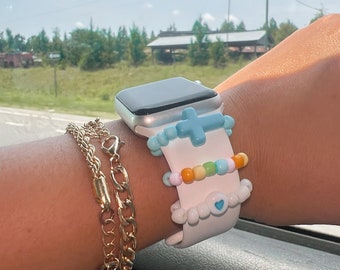 Beaded Apple Watch Charm Set: Colorful Heart, Cross, Smiley Face