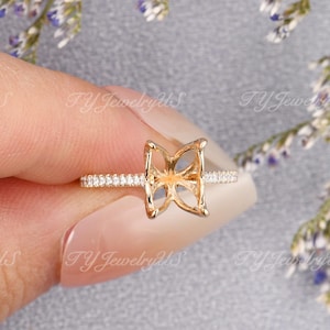 Flower Yellow Gold Engagement Ring Setting Without Center Stone Semi Mount Setting Diamond Woman Solitaire 14K Flower Ring Setting