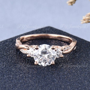 1.5ct Round Moissanite Engagement Ring Rose Gold Three Stone Infinity Moissanite Ring Twist Wedding Ring 7mm Promise Ring Half Eternity