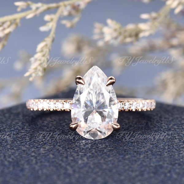 1.5ct Pear Shaped Moissanite Engagement Ring Rose Gold Diamond Half Eternity Wedding Ring Woman Solitaire 4 Claws Bridal Ring Simple Ring