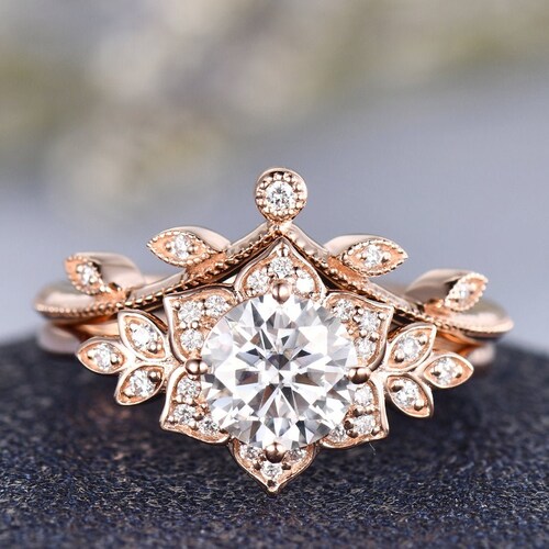 Antique Morganite Engagement Ring Bridal Set Rose Gold Diamond - Etsy