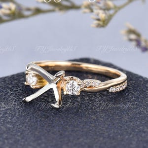 Two-Tone Three Stone Moissanite Ring Setting White Gold & Yellow Gold Semi Mount Custom Fit Ring Infinity Twisted Ring Without Center Stone