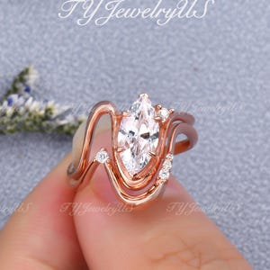 2ct Marquise Moissanite Engagement Ring Set Bridal Set Vintage Moissanite Ring Set Art Deco Ring Set Solid Gold 2pcs Anique Promise Ring