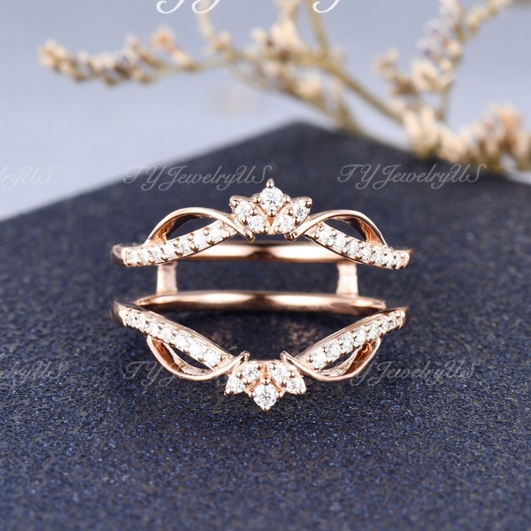 Dubbele bands gebogen trouwring Rose Gold Diamond Wedding Band Vintage Crown aangepaste bijpassende band stapelen kooi cluster Chevron band vrouw