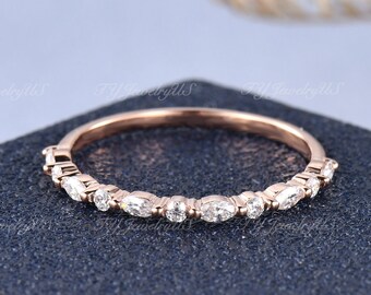 Rose gouden trouwring vrouwen Moissaniet trouwring vintage marquise diamant stapelen bijpassende unieke volledige eeuwigheid bruids ring Art Deco