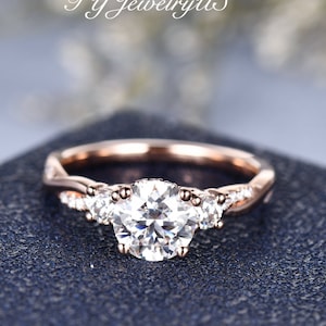 Hidden Halo Ring Three Stone Moissanite Engagement Ring Infinity Rose Gold Moissanite Ring Twist Diamond Half Eternity Ring Bridal Woman