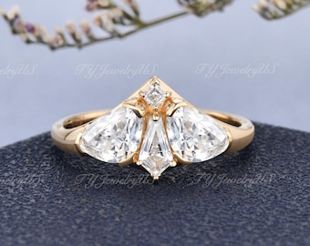 Art Deco Moth Moissanite Engagement Ring Vintage Nature Inspired Bridal Ring Unique Gothic Butterfly Wing Ring Yellow Gold Promise Ring Gift