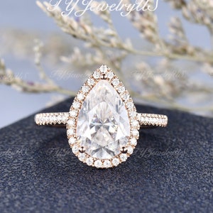 3.5ct Pear Cut Moissanite Engagement Ring Rose gold Vintage Diamond Bridal Ring Art Deco Moissanite Wedding Ring Half Eternity Ring Gift