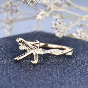14K Gold Ring Setting Custom Semi Mount Yellow Gold Engagement Ring Setting Infinity Diamond Solitaire Ring Personalized Antique Ring