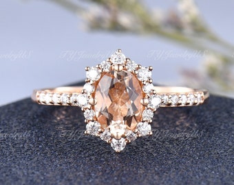 Natural Morganite Engagement Ring Diamond/Moissanite Halo Ring Art Deco Cluster Bridal Ring Woman Vintage Birthstone Promise Gift For Her