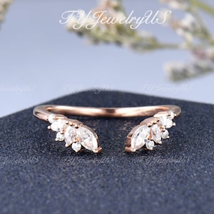 Delicate Diamond Wedding Band Rose Gold Open Ring Vintage Petal Engagement Ring Delicate Stacking Matching Curved Wedding Band Bridal Ring