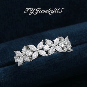 Moissanite Enagement Ring Women White Gold Marquise Cut Diamond Ring Flower Shaped Wedding Band Diamond Matching Ring Stacking Band Art Deco