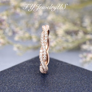 Infinity Diamond Matching Band Twist Wedding Band Woman Rose Gold Matching Delicate Dainty Ring Stacking Eternity Bridal Ring Art Deco Style