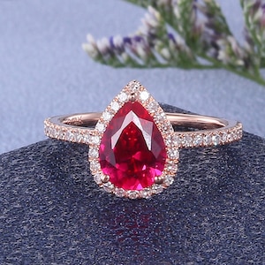 Ruby Ring Rose Gold Engagement Ring Pear Cut Lab Ruby Ring Infinity ...