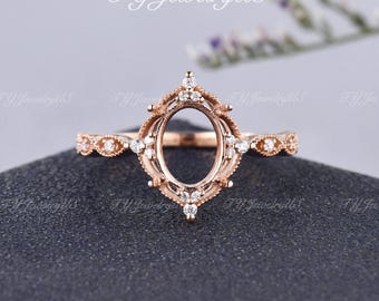 Rose Gold Custom Ring Setting Yellow Gold Engagement Ring Art Deco Semi Mount Antique Setting Milgrain Vine Vintage Cluster Ring Adjustable