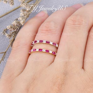Ruby Baguette Eternity Band 14k Yellow Gold Diamond Stacking Ring Ruby ...