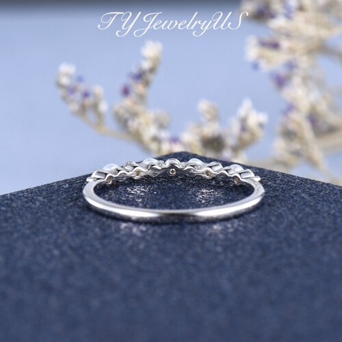 Pearl Weddding Band Women/White Gold Wedding Band/Diamond Wedding Band/Akoay Pearl Moissanite Band Custom Matching shops Band Promise Gift For Her