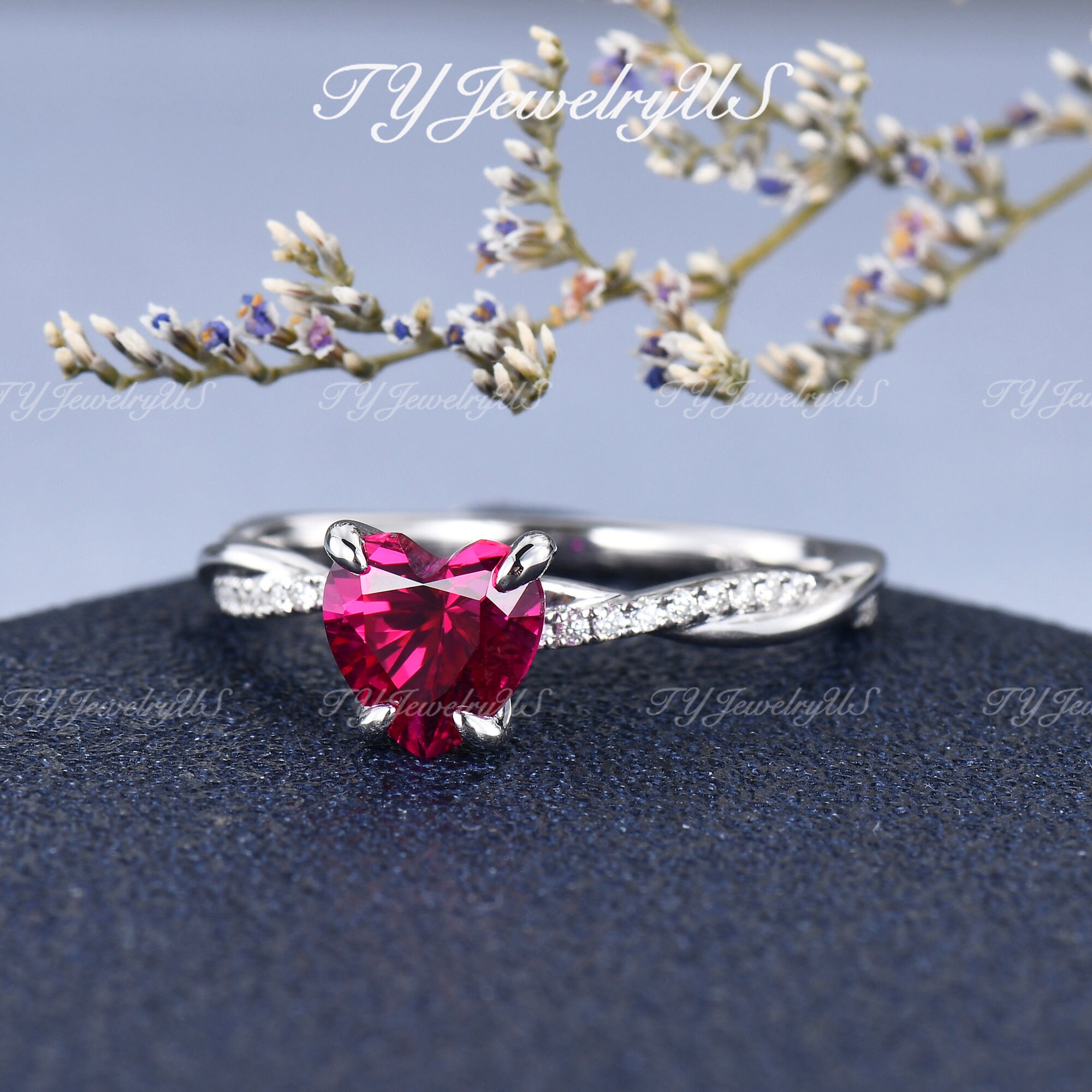 7mm Heart Shaped Ruby Engagement Ring White Gold Lab Ruby - Etsy