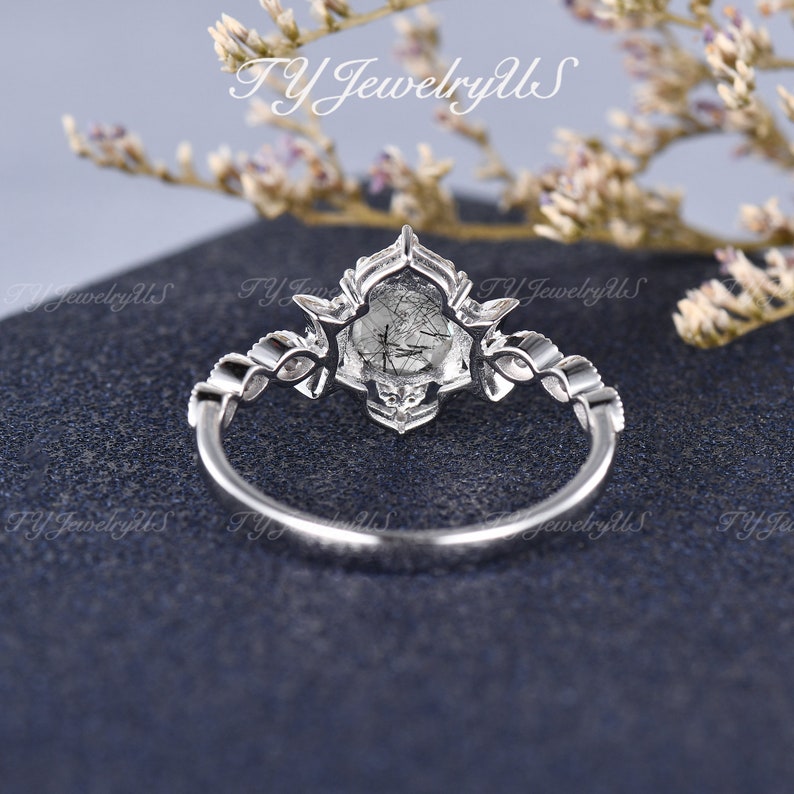 Salt and Pepper Quartz Engagement Ring Black Rutilated Ring Etsy