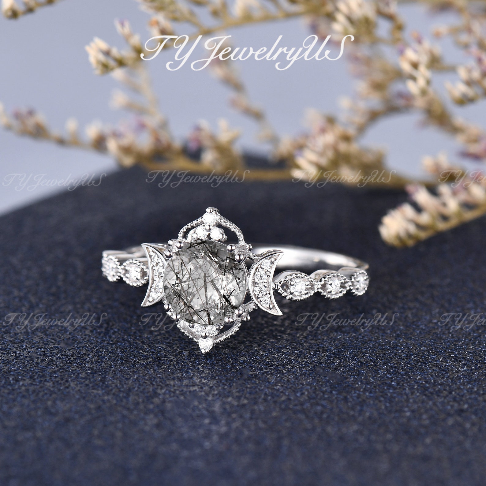 Salt and Pepper Quartz Engagement Ring Black Rutilated Ring Etsy