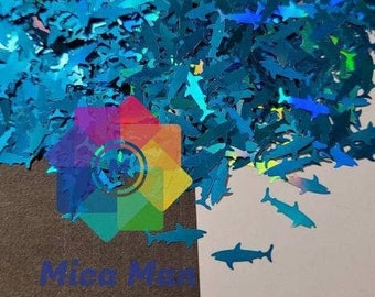 JAWS - shark shaped glitter, .5 oz bag, blue holographic sharks