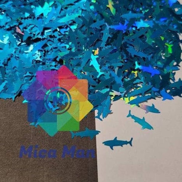 JAWS - glitter a forma di squalo, borsa da 5 once, squali olografici blu