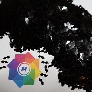 STACHE - Glitter preto em forma de bigode, nail art, slime, confete, poli glitter