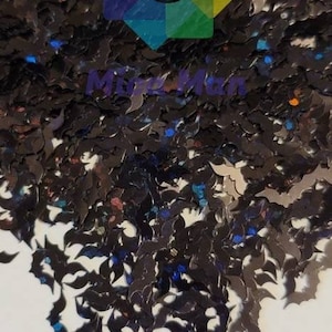 BAT SHIT CRAZY - brokat w kształcie nietoperza, woreczek 0,5 uncji, czarne holograficzne nietoperze, czarny holograficzny brokat, holograficzny, czarny brokat, nietoperze