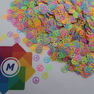 PEACE - Néon multicolore signe de paix paillettes, confettis, nail art, slime, résine, poly paillettes