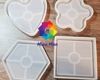 Silicone Coaster Mold: Flower, Heart, Hexagon, Square Resin Epoxy Mold