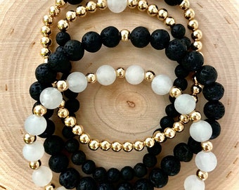 Black Gold and Jade Bracelet Stack | Gold Filled | Jade Beads | Personalized | Stackable | Gemstones | Mother’s Day gift | Birthday gift