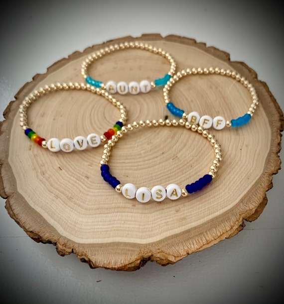 Personalized Gold Beaded Bracelets Etsy