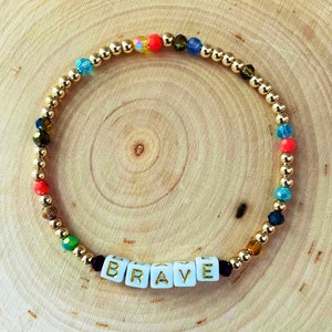 Pulsera de palabras motivacional valiente / Pulsera inspiradora / Pulsera llena de oro / Cuentas de vidrio / Cuentas de letras / Pulsera de palabras / Valiente