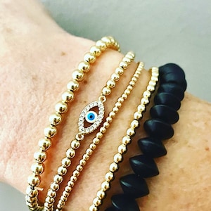 Evil Eye Beaded Bracelet | Gold Filled Beads | Gold Evil Eye | Stretch Bracelet | Dainty Jewelry | Stackable Bracelet