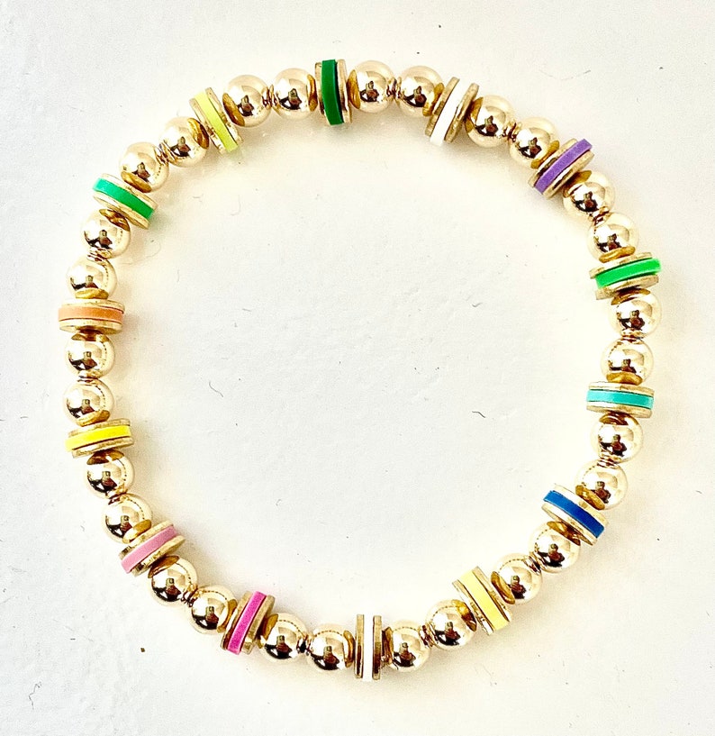 Waterproof Gold Beaded Bracelet Colorful Heishi Discs Gold Etsy