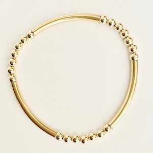 Dainty Gold Filled Bead and Bar Bracelet: Elegant Stackable Jewelry