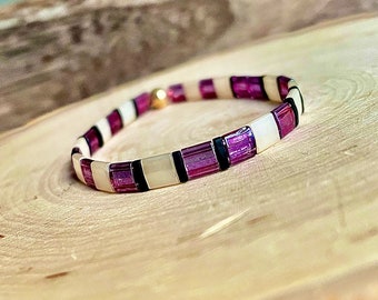 Purple Miyuki Tila Bead Bracelet: Stackable Boho Style
