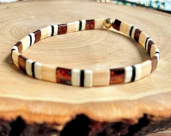 Miyuki Tila Bead Bracelet: Neutral Boho Stackable Bracelet