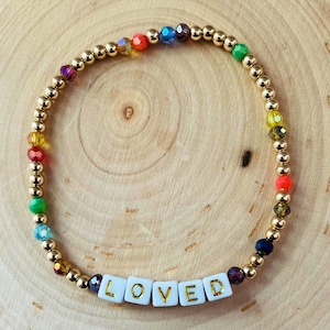 Pulsera de palabras motivacionales amado / Pulsera inspiradora / Pulsera llena de oro / Cuentas de vidrio / Cuentas de letras / Pulsera de palabras / Amado