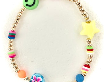 5Pcs Unique CZ bangle colorful clay beaded bracelet cute hot selling smiley happy face charm bracelet