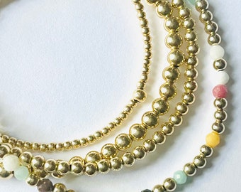 Gold Filled Bracelet Stack: Semiprecious Stone Beaded Bracelets