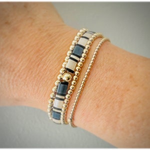 Blue and White Tila Bracelet | Customizable Tila Bracelet | Tila Beads | Blue Denim | Flat Beads | Stretch Bracelet | Holiday Gift