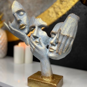 See no evil, Hear no evil, Speak no evil Mask Sculpture, 3 Face Mask Statue, Black Sculpture Statue, Custom Sculpture, Home Decor 11.42 Inch