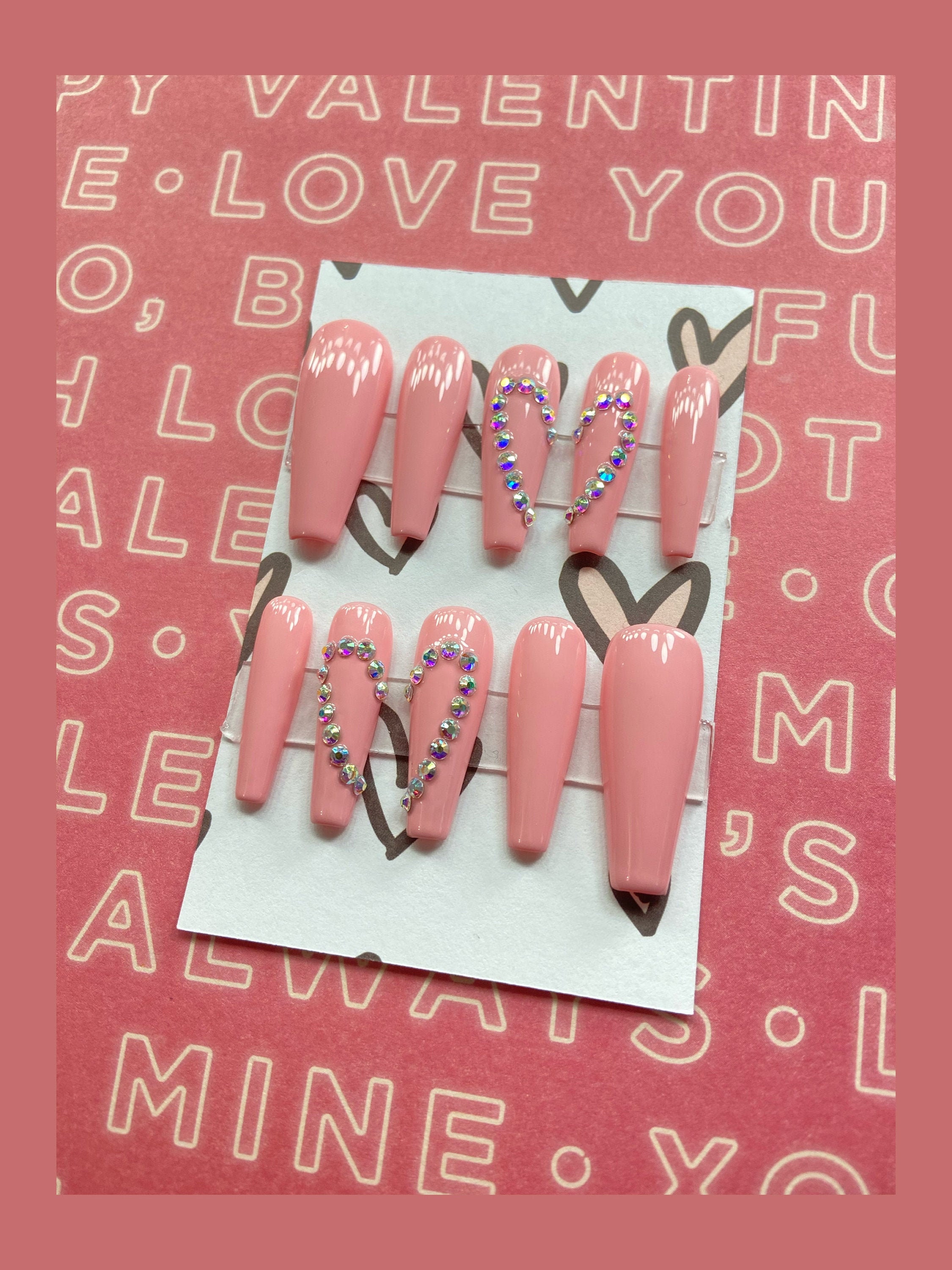 Press On Nails Valentines Rhinestone Set | Etsy
