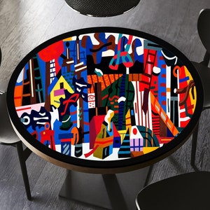 Abstract Art Table Top Mat, Round Colorful Printed Tablecloth, Decorative Modern Dining Table Cover, Round Coffee Table Topper, Desk Blotter