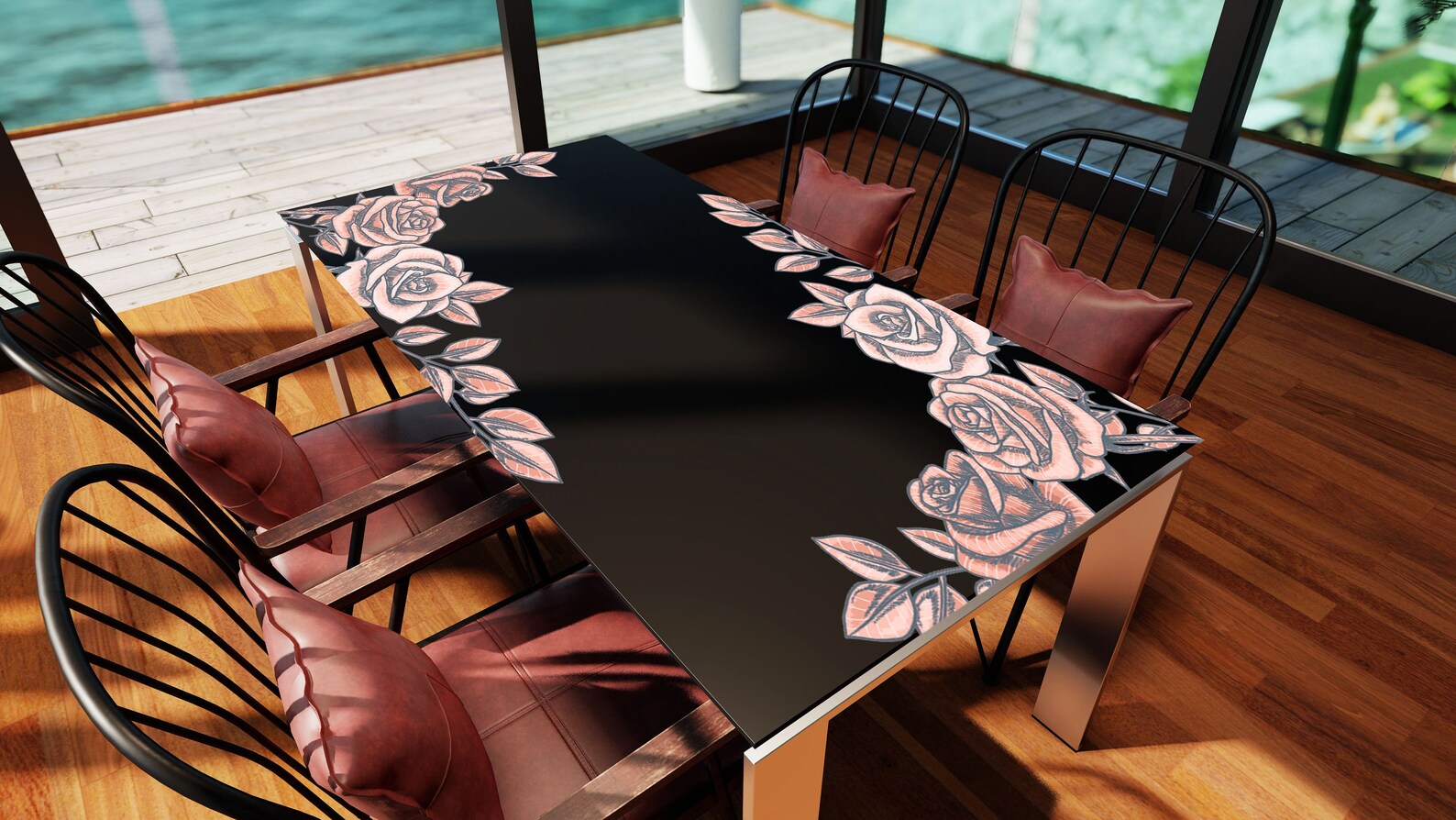 Flower Table Cover Pink Flower Art Custom Table Top Dining Etsy