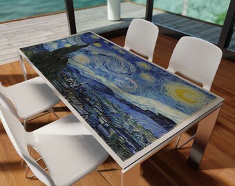60 Inch Diameter Qilmy Starry Night Van Gogh Painting Round Table Cloth Spill Proof Wrinkle Free Oil Proof Waterproof Resistance Microfiber Tablecloth for Kitchen Dinning Room Party Home Picnic