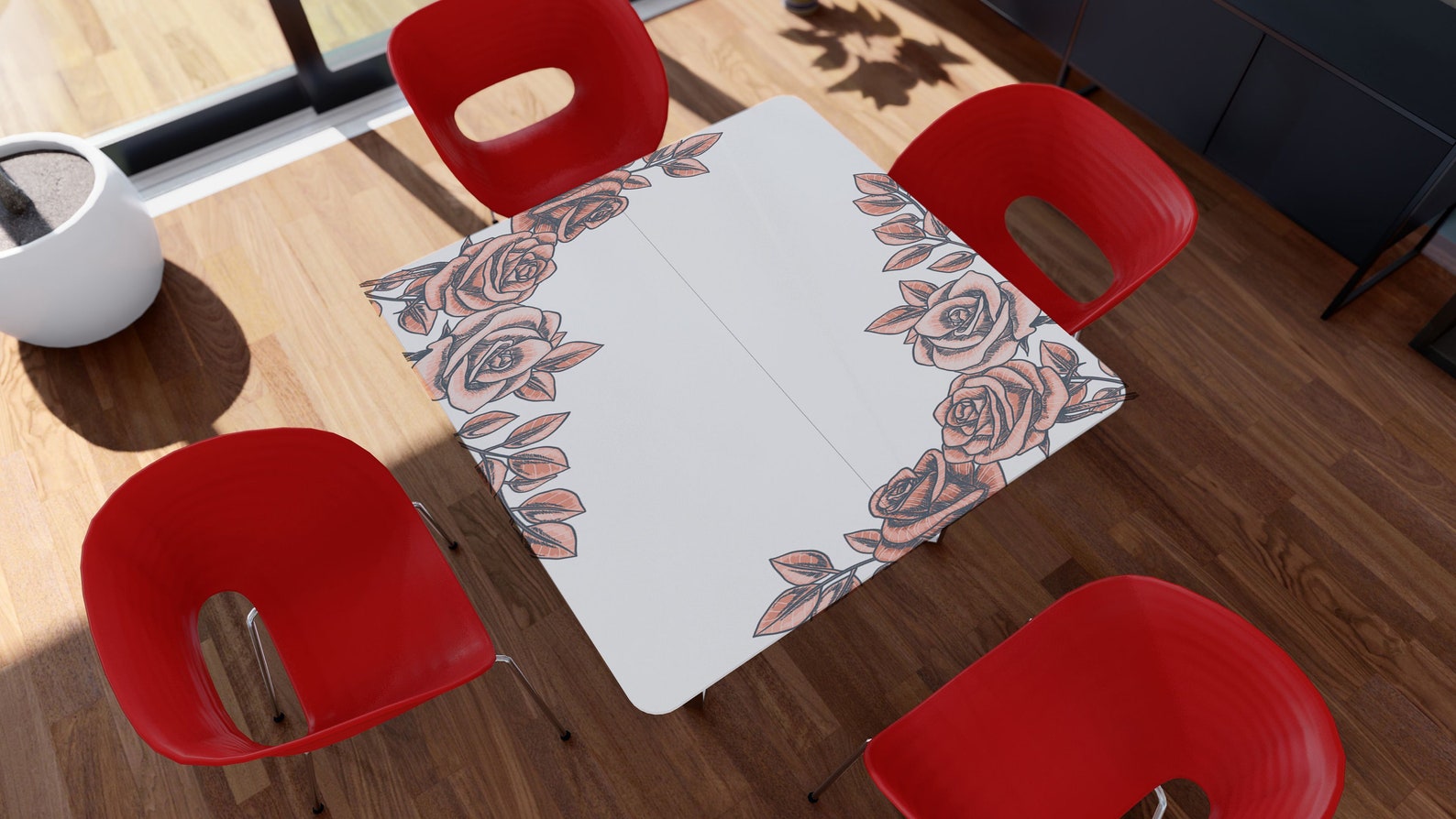 Flower Table Cover Pink Flower Art Custom Table Top Dining Etsy