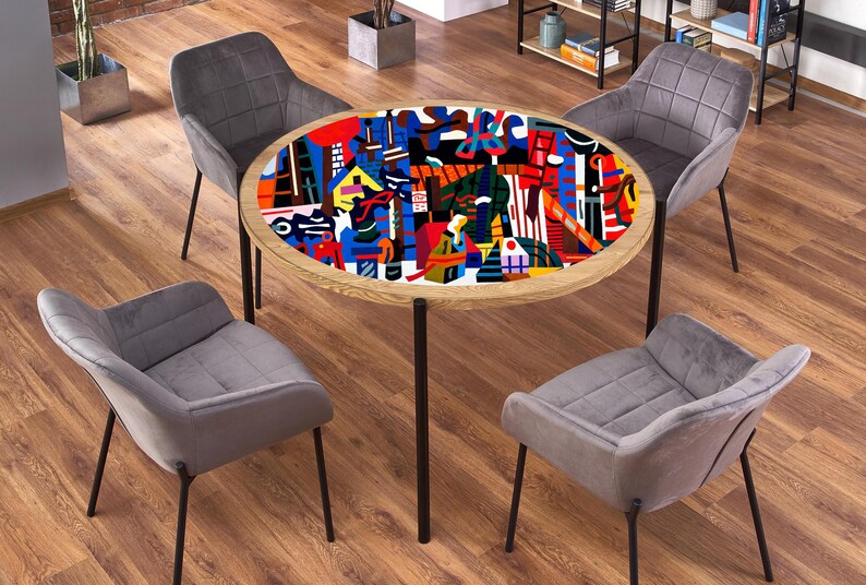 Abstract Art Table Top Mat Round Colorful Printed Tablecloth Etsy