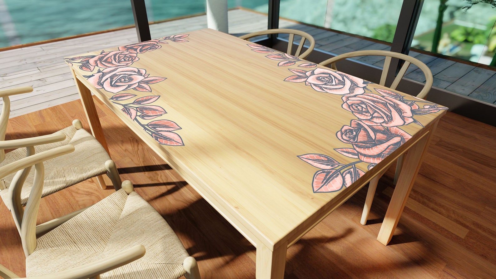 Flower Table Cover Pink Flower Art Custom Table Top Dining Etsy